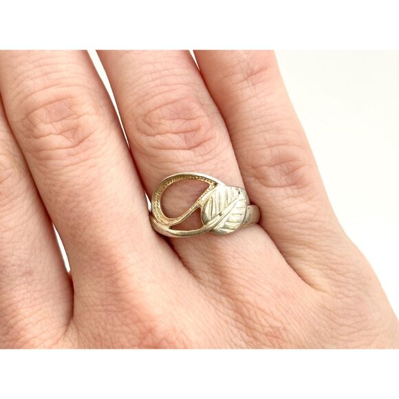 Foliage | Autumn Themed Swirly Ornate 925 Sterling Silver Vintage Ring - sz 7 - Picture 13 of 13